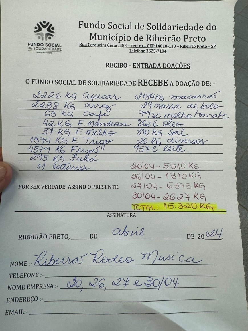 Ribeirão Rodeo Music doa 16 toneladas de alimentos para o Fundo Social de Solidariedade