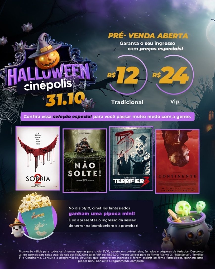 Halloween: Cinépolis do Iguatemi Ribeirão Preto exibe filmes de terror com valores especiais e brinde a quem comparecer de fantasia