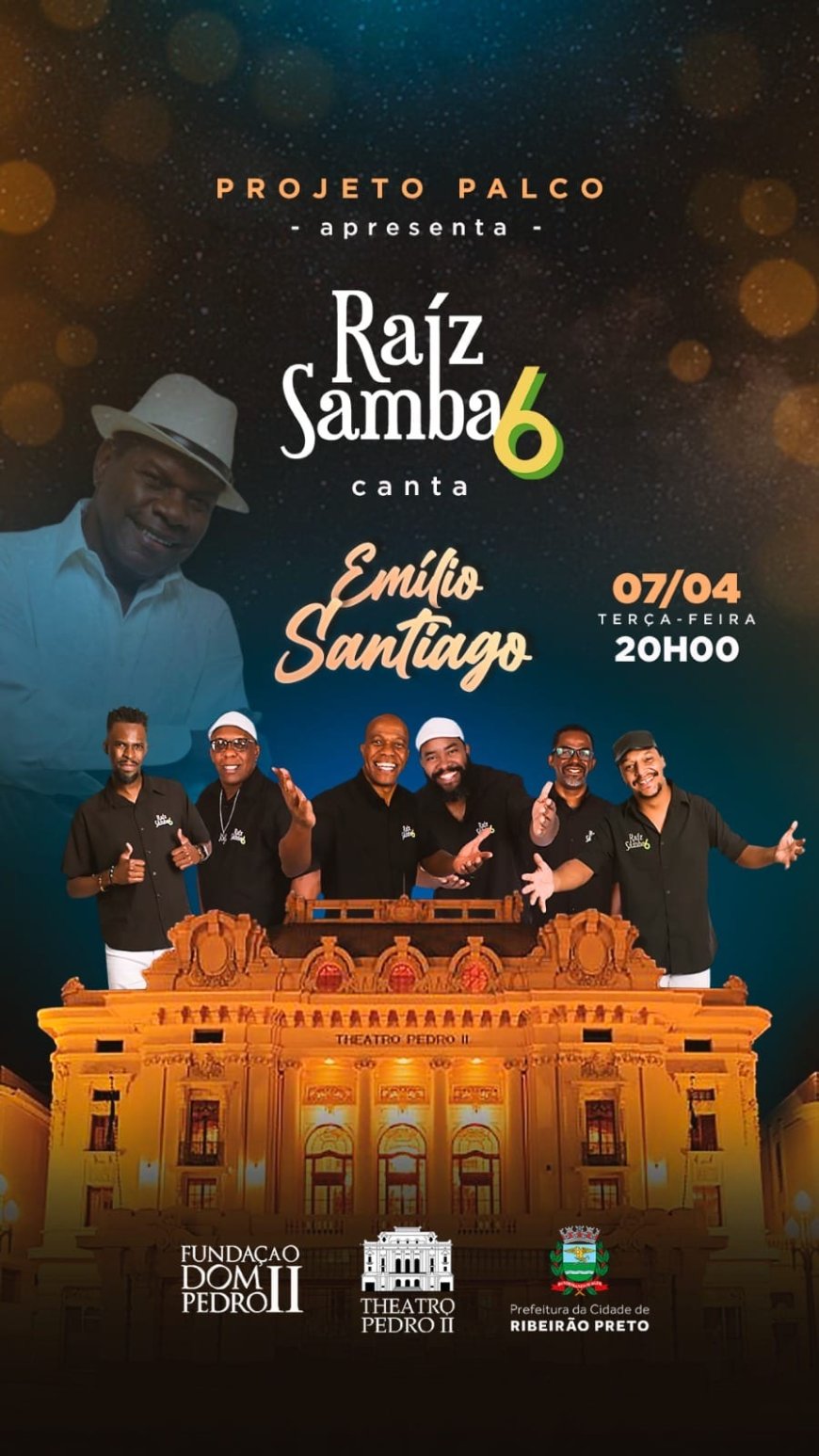 Samba e memória: Raiz Samba6 estreia no Theatro Pedro II com homenagem a Emílio Santiago